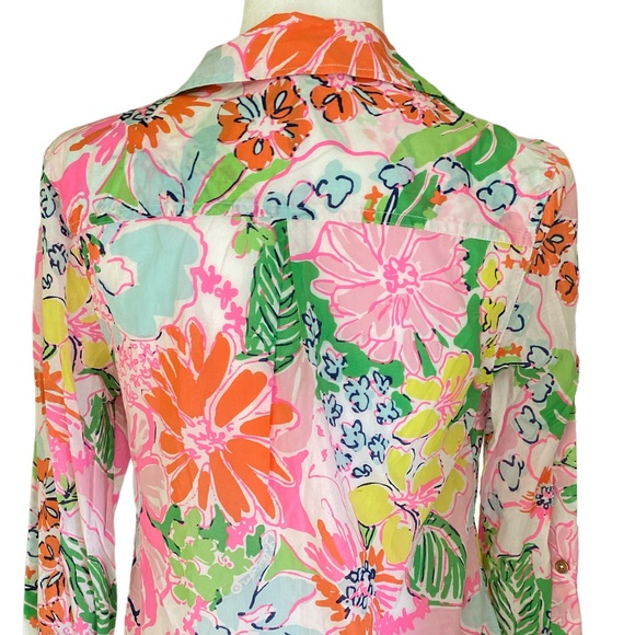 Lilly Pulitzer Target Nosey Posey Pink Aqua Blue Floral Button Down Blouse - S - Picture 8 of 15